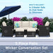 Patio Furniture Set - Outdoor Patio Furniture Sets, Patio Sectional Furniture Set, 5 Piece Patio Furniture Sets, Patio Conversation Sets, Black Wicker Patio Furniture with off White Cushions