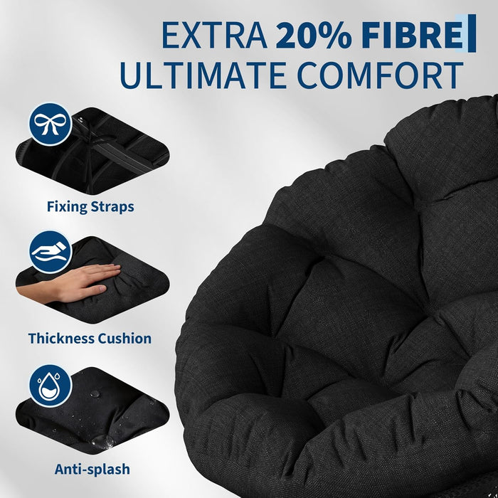 Papasan Chair 40 Inch All Black Ergonomic Comfortable