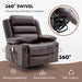 Rocker Recliner Chair with Heat and Massage, 360° Swivel Recliner Chairs for Adults, Oversized Recliner Single Sofa Seat with Cup Holders, Lazy Boy Recliner Single Sofa Seat, Darkbrown