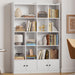 White 6-Tier Bookshelf Cabinet With Doors Floor-Standing