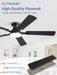 52 Inch Ceiling Fan with Light, App&Remote Control, Flush Mount Low Profile, Dimmable 20W LED Light, Quiet Reversible Motor for Bedroom, Living Room, Apartment, Black