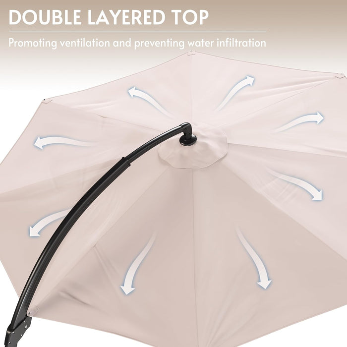 11FT Solar Powered LED Light Cantilever Patio Umbrella with Base Included, Large Cantilever Umbrella with 360°Rotation, Heavy-Duty Offset Outdoor Umbrella for Patio,Pool,Backyard (Champagne)