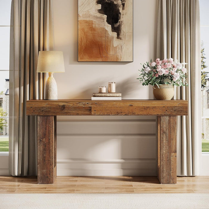63-Inch Long Console Table, Wooden Rectangular Sofa Table behind the Couch, Farmhouse Entryway Table for Entrance, Hallway, Living Room (Mix Brown)