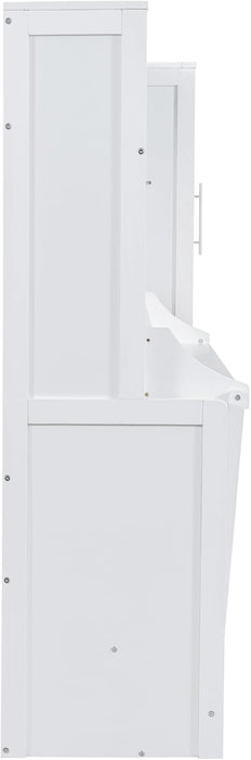 Queen Size Murphy Bed Wall Chest with Closet and Storage Drawers,Wood Hideaway Platform Bedframe Can Be Folded,Easy Assembly,For Kids Bedroom,Student Dorms,White