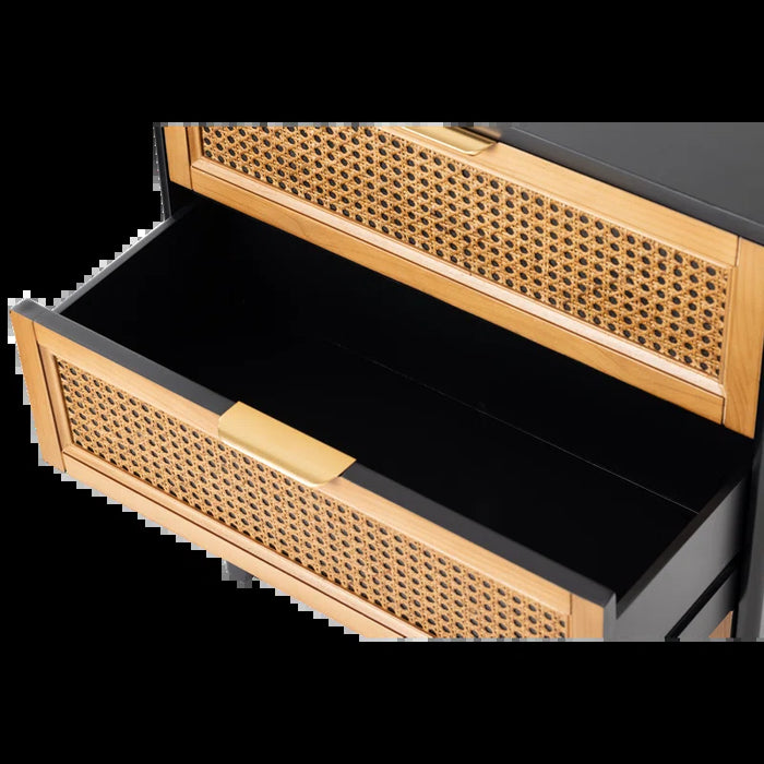 Aril 3-Drawer Woven Cane Front Accent Chest, Mid Century Modern 3 Drawers Nightstand