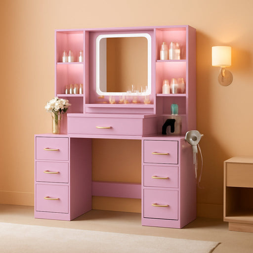 Vanity Desk With Crystal Mirror RGBLED Illumination