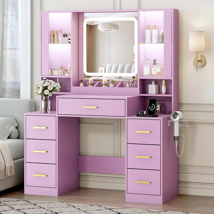Vanity Desk With Crystal Mirror RGBLED Illumination