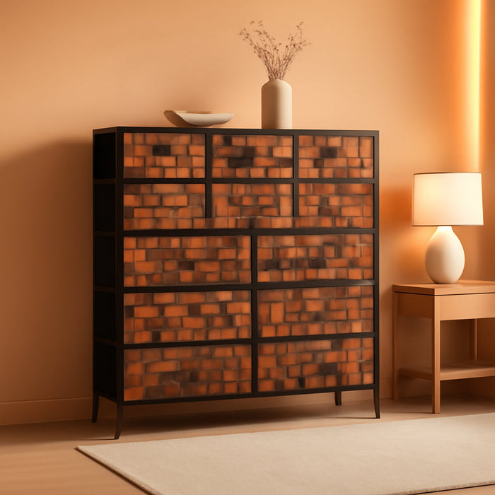 TV Stand Dresser for Bedroom, Tall Fabric Drawer Dresser, Chest of Drawers, Fabric Storage Organizer Cabinet for Closet, Nursery (Solid Brown)