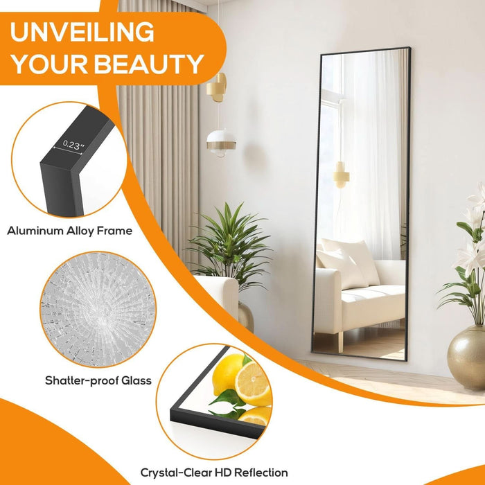 Mirror Full Length, Upgraded Body Wall Mirrors with Shatter-Proof Glass, Floor Standing, Hanging or Leaning, Tall Mirror with Stand Aluminum Alloy Frame for Bedroom Cloakroom
