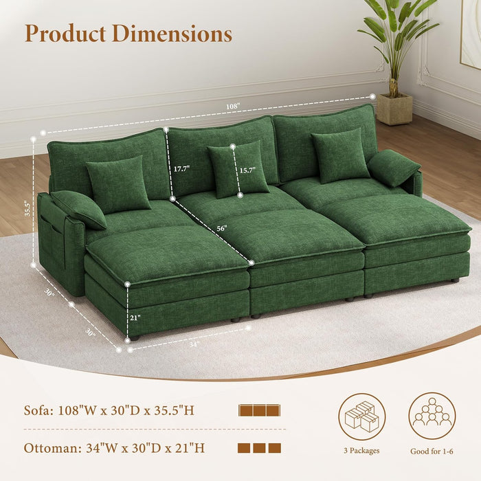 Green 108 Inch DeluxePlus CloudSleeper Sectional Sofa