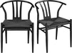 Weave Chair Mid-Century Modern Dining Chair Rattan Chair Metal Dining Chair Armchairs Hemp Seat Chair Accent Chair for Kitchen, Dining, Living Room Side Chairs Set of 2, Full Black