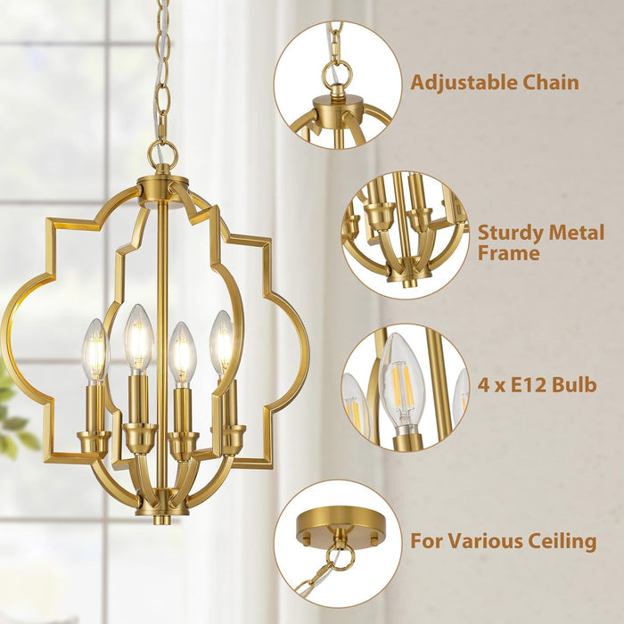 Brushed Gold 4-Light Geometric Dining Pendant Chandelier
