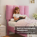 Twin Size Bed Frame with Upholstered Headboard, Velvet & Pink