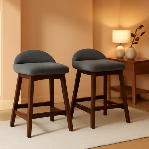 Lyncott Contemporary 28.5" Counter Height Upholstered Bar Stool with Foam Cushion, 2 Count, Charcoal & Brown