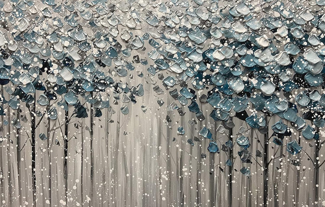 Paintings - 30X60 Inch 3D Oil Paintings on Canvas Blue Forest Heavy Texture Acrylic Painting Wall Art Wall Decoration Wood inside Framed Hanging Ready to Hang