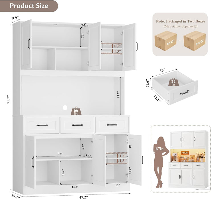 Tall White 72Inch Kitchen Pantry Cabinet Illumination