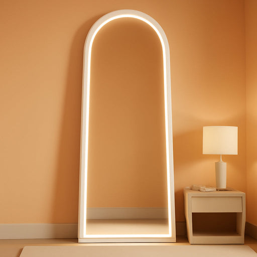 LED Arched Full Length Mirror with Lights 65"X26" - Lighted Floor Mirror with Dimming & 3 Color Lighting, Aluminum Frame Standing Leaning or Hanging for Bedroom Cloakroom White