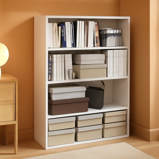 White 4Tier OpenBack Book Shelf With DisplayOrganizer