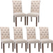 Button Tufted Dining Chairs Set of 6, Accent Parsons Diner Chair Upholstered Fabric Dining Room Chairs Stylish Kitchen Chairs with Solid Wood Legs and Padded Seat - Dark Beige