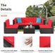 6 Pieces Patio Furniture Sets Outdoor All-Weather Sectional Patio Sofa Set PE Rattan Manual Weaving Wicker Patio Conversation Set with Glass Table&Ottoman Cushion and Red Pillows, Red