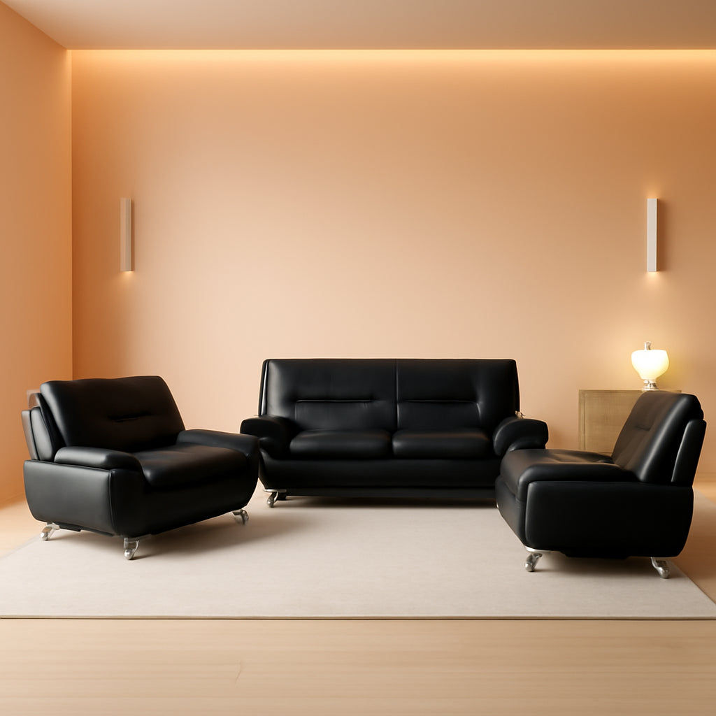 Black Leather Leather Couch Chair Loveseat Combo Leather Sofa Set