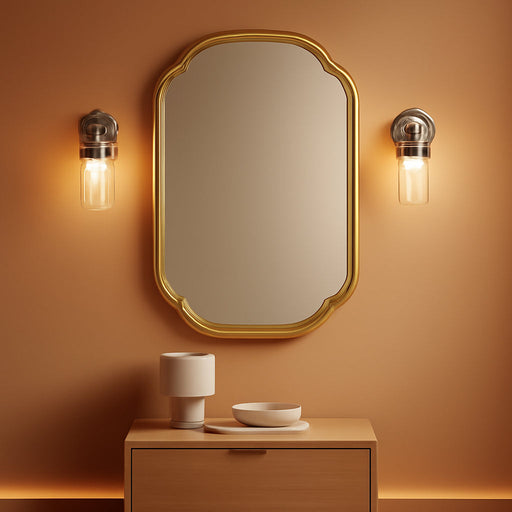 Gold Mirrors for Bathroom, 18" X 24" Rectangular Wall Mirror for Bathroom Metal Frame Farmhouse Rounded Corner Wall Mirror (Horizontal/Vertical)