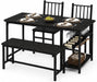55-Inch Dining Table Set for 4 with Bench, Wine Rack, Black