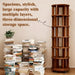 6‑Tier Rotating Bookshelf, Solid Rubber Wood 360° Revolving Bookcase with Lockable Casters, Space‑Saving Tall Storage Shelf for Living Room Bedroom Home Office, Walnut, 17.3"D×17.3"W×78.5"H