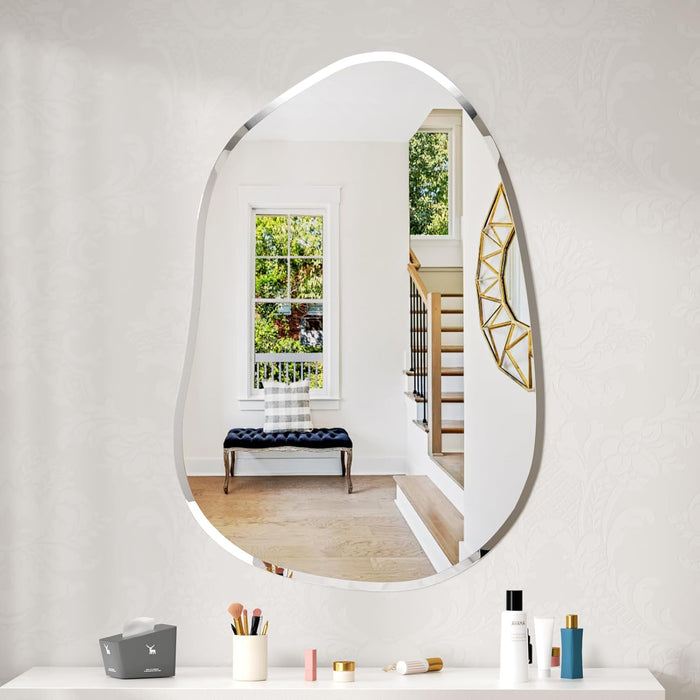 Irregular Wall Mirror,27X20 Asymmetrical Frameless Bathroom Mirror