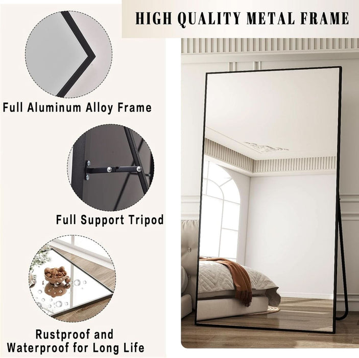 76"X34" Rectangle Full Body Floor Mirrors, Full Length Mirror Hanging or Leaning, Aluminum Alloy Frame Wall Mirror for Bedroom, Dressing Room, Black