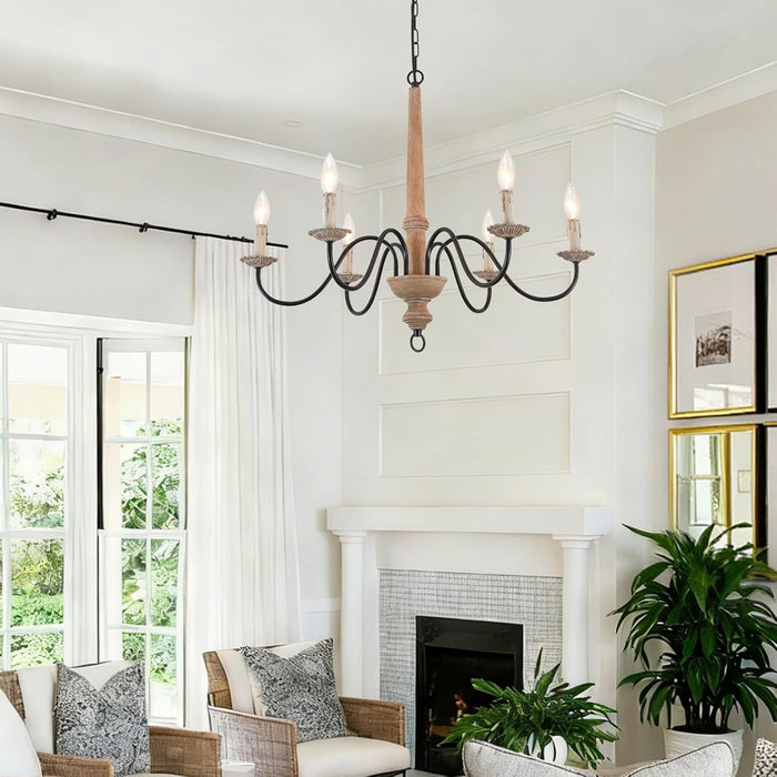 Six Lights French Country Rustic Wooden Chandelier