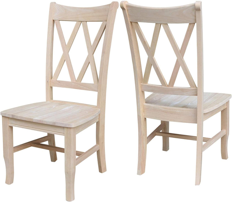 Set of Two Solid Parawood Dining Chairs, Traditional Double X-Back, Armless, Premium, Diy-Ready for Custom Kitchen/Dining/Accent Spaces, Unfinished