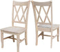 Set of Two Solid Parawood Dining Chairs, Traditional Double X-Back, Armless, Premium, Diy-Ready for Custom Kitchen/Dining/Accent Spaces, Unfinished