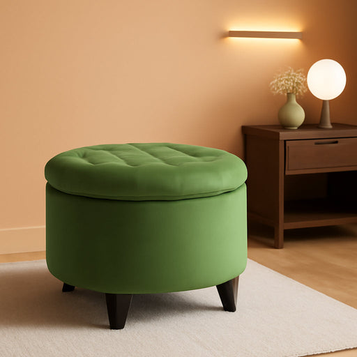 Home Decor | Upholstered round Velvet Tufted Foot Rest Ottoman | Ottoman with Storage for Living Room & Bedroom | Decorative Home Furniture, Green