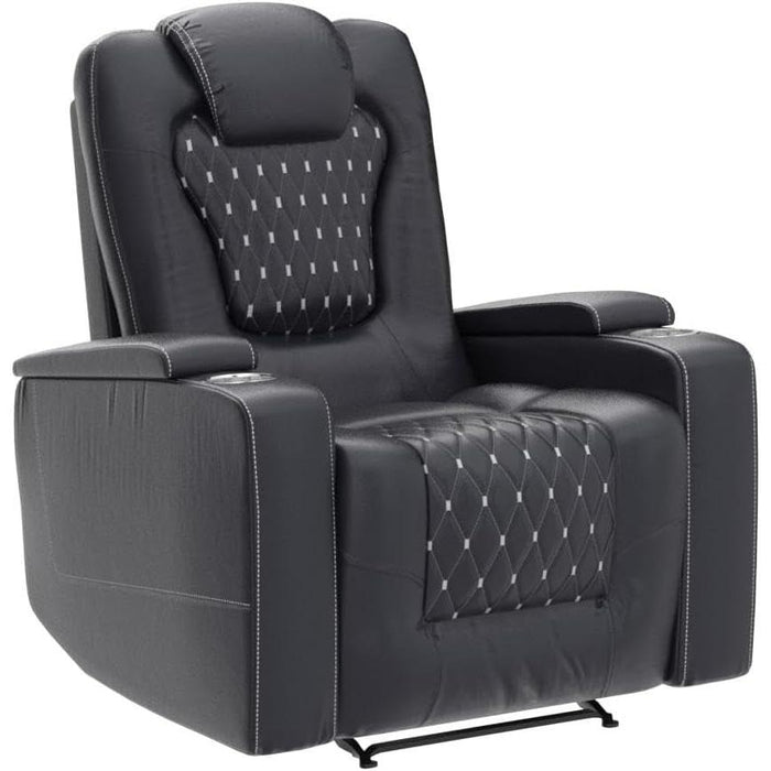Black Power Recliner with USB, Cup Holders, Storage