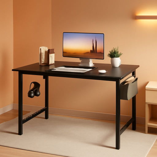 Computer Small Office Desk 40 Inch Writing Study Work with Storage Bag, Headphone Hooks, Home Simple Modern Wood Kids Student Table - Black