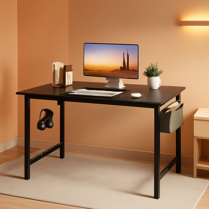 Computer Small Office Desk 40 Inch Writing Study Work with Storage Bag, Headphone Hooks, Home Simple Modern Wood Kids Student Table - Black