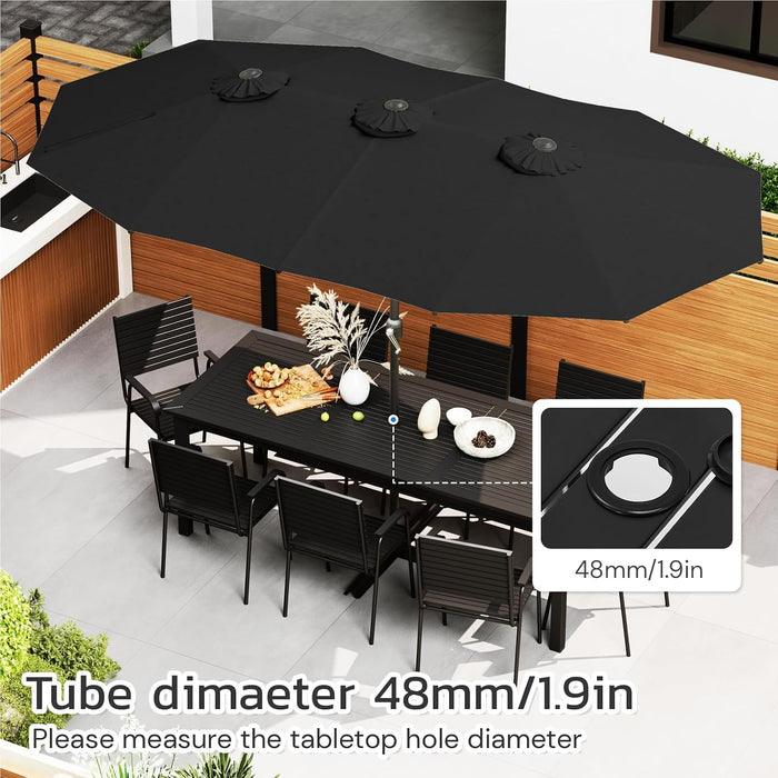 15X9Ft Large Patio Umbrella, Double-Sided Outdoor Market Rectangle Table 177''X104'' Umbrella with Crank Air Vents for Deck Pool Patio(1.9" Pole, Black)