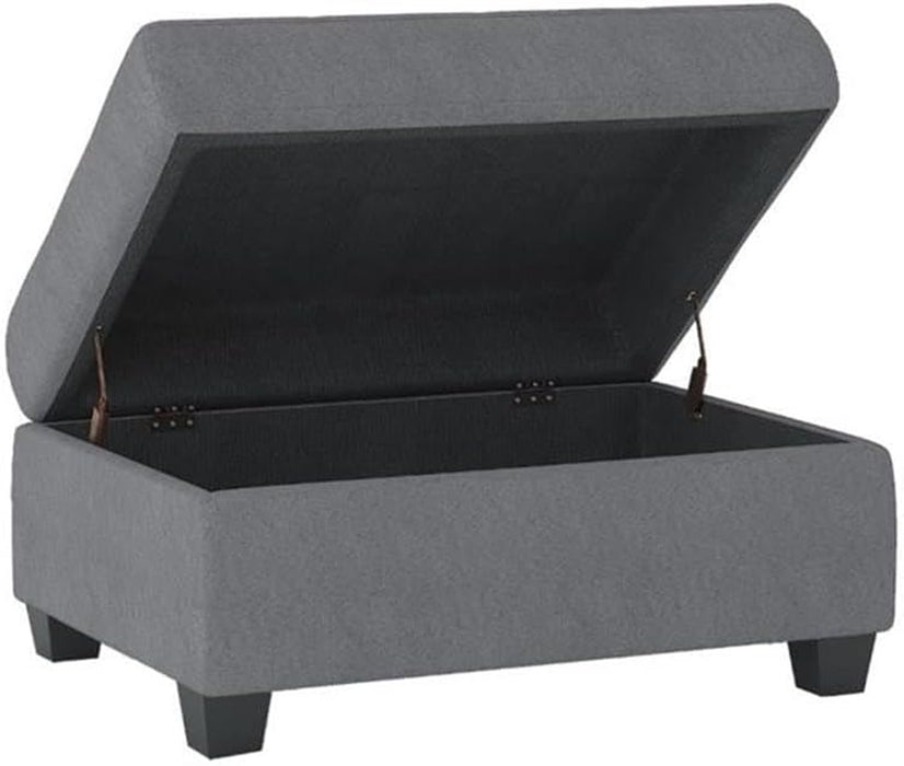 Upholstered Storage Ottoman, Large Button Tufted Footrest for Living Room, Square Bench with Hidden Space for Blankets, Dark Grey