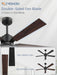 52 Inch Ceiling Fan No Light with Pull Chain, Modern Ceiling Fan without Lights, 6-Speeds, Quiet DC Motor, Remote Control, Black Ceiling Fan for Bedroom, Living Room, Indoor/Outdoor Use