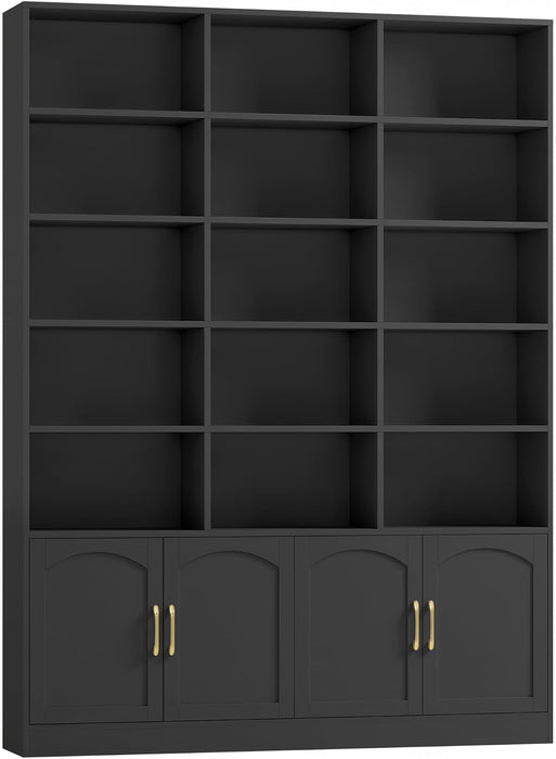82.3" Triple Wide Bookshelf, Tall Bookcase with 4 Doors, Black