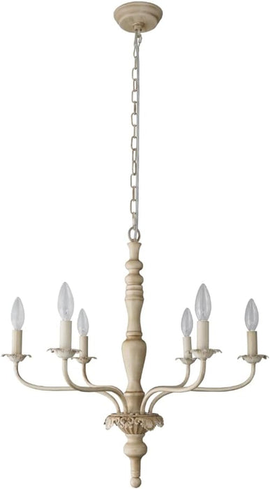 6 Light Farmhouse French White Distressed Chandelier
