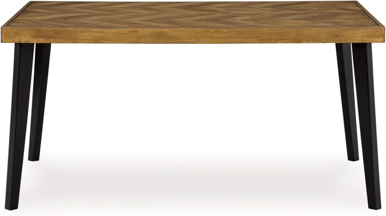 Blondon Rectangular Dining Room Table Set with 6 Chairs, Chevron Pattern, Tapered Legs, Seats 6, Wood, 60" Long, Brown & Black