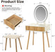 Small Vanity Desk with Mirror and Lights, Wooden Handles with Cushioned Stool, 3 Lighting Modes round Makeup Table with Upgraded Silent Slides, Compact Vanity for Small Spaces, Natural Oak