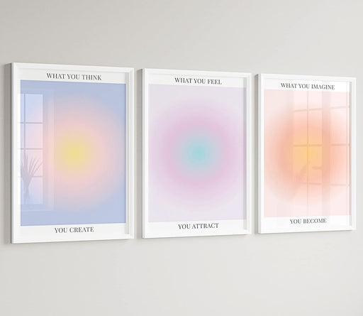 Colorful Abstract Aura Posters for Room Aesthetic 3 Piece Aura Gradient Spiritual Affirmation Canvas Wall Art Positive Energy Painting Danish Pastel Room Wall Decor for Bedroom Yoga 12X16In Unframed