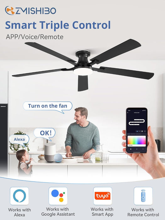 Smart Ceiling Fan Wireless App Control Matte Black Indoor