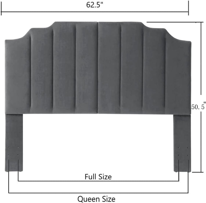 Dark Gray Velvet Tufted Queen Upholstered Headboard, Modern Vertical Channel Design California Queen/Full Headboard with Stepped Silhouette Top Edge,Dark Gray