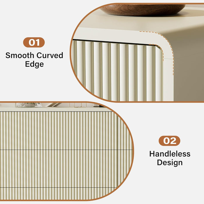 55" Wide Modern Dresser for Bedroom, 6 Drawer Chest of Drawers with Curved Design, Push-To-Open Storage Dresser, Beige