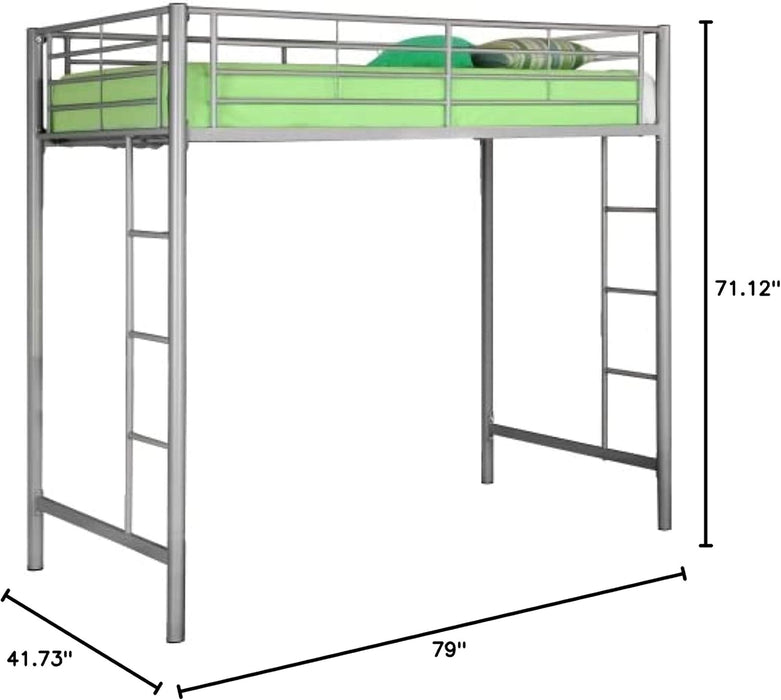 Silver Metal Twin over Loft Bunk Bed Twin Size Bedframe with Ladder