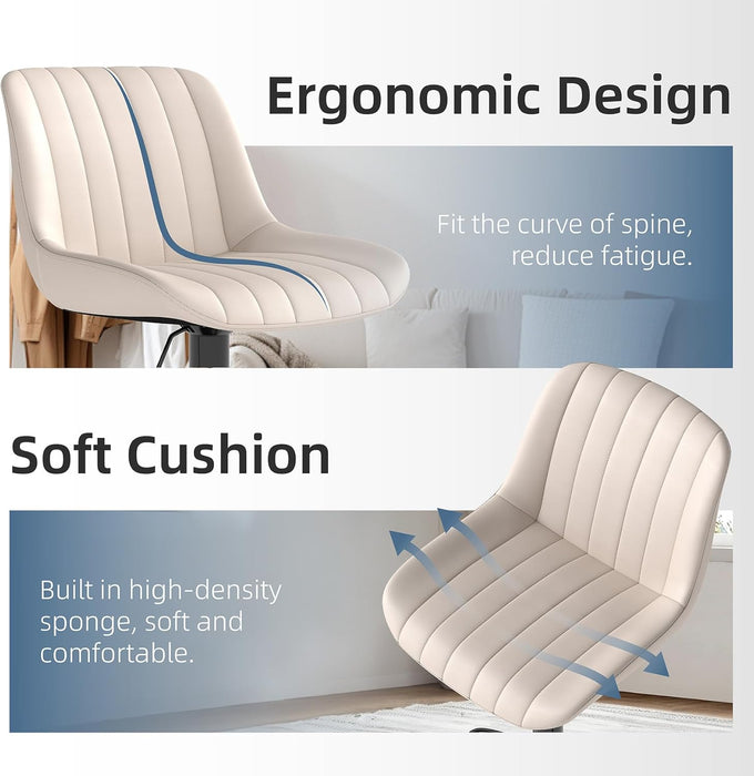 Adjustable Faux Leather Bar Stools Set of 3, Beige | Swivel, Counter Height, Back & Footrest, Armless, PU, Modern, Kitchen Island Stool, Upholstered Dining Room Chair